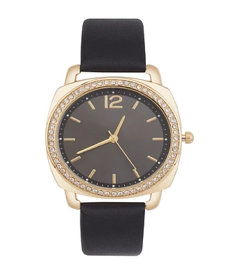 Jessica Carlyle Women's Analog Black Leather Strap Plain Watch 34mm