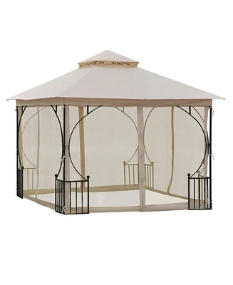 Outsunny 10'x10' Garden Gazebo, Patio Party Shelter, 2 Tier Roof,
