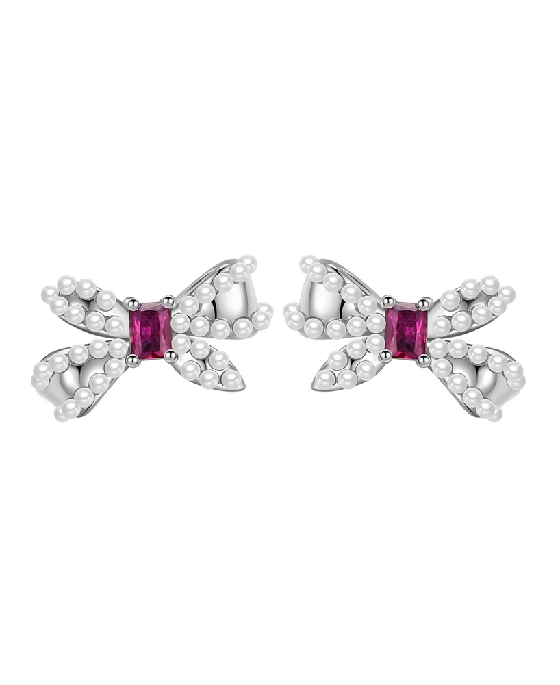 Macy's Imitation Pearl and Cubic Zirconia Bow Stud Earrings