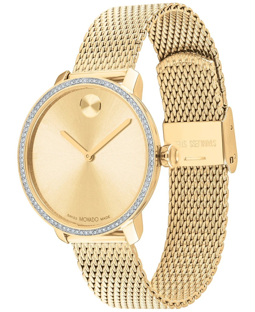 Movado Women's Swiss Bold Shimmer Gold Ion Plated Stainless Steel Mesh Bracelet Watch 34mm