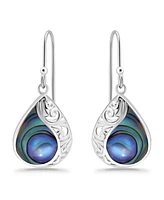 Macy's Abalone Inlay Teardrop Filigree Fishhook Earrings