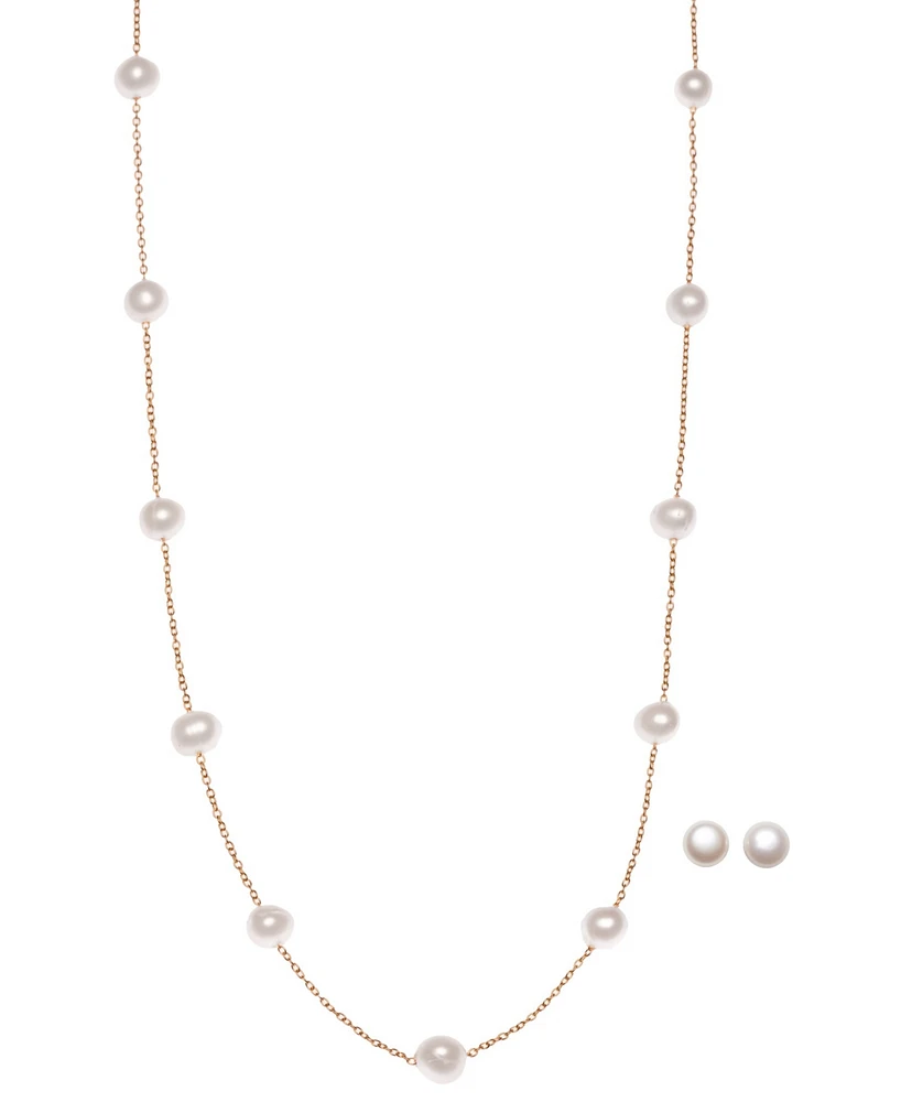 2-Pc. Set Cultured Freshwater Pearl (6-1/2 - 7mm) Collar Necklace & Matching Stud Earrings