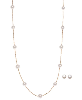 2-Pc. Set Cultured Freshwater Pearl (6-1/2 - 7mm) Collar Necklace & Matching Stud Earrings