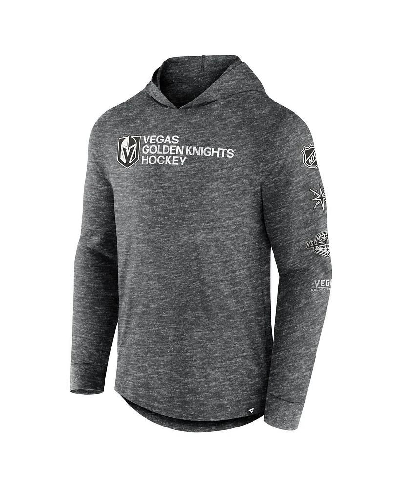 Men's Fanatics Heather Charcoal Vegas Golden Knights Stacked Long Sleeve Hoodie T-shirt