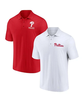 Men's Fanatics Red, White Philadelphia Phillies Two-Pack Logo Lockup Polo Shirt Set