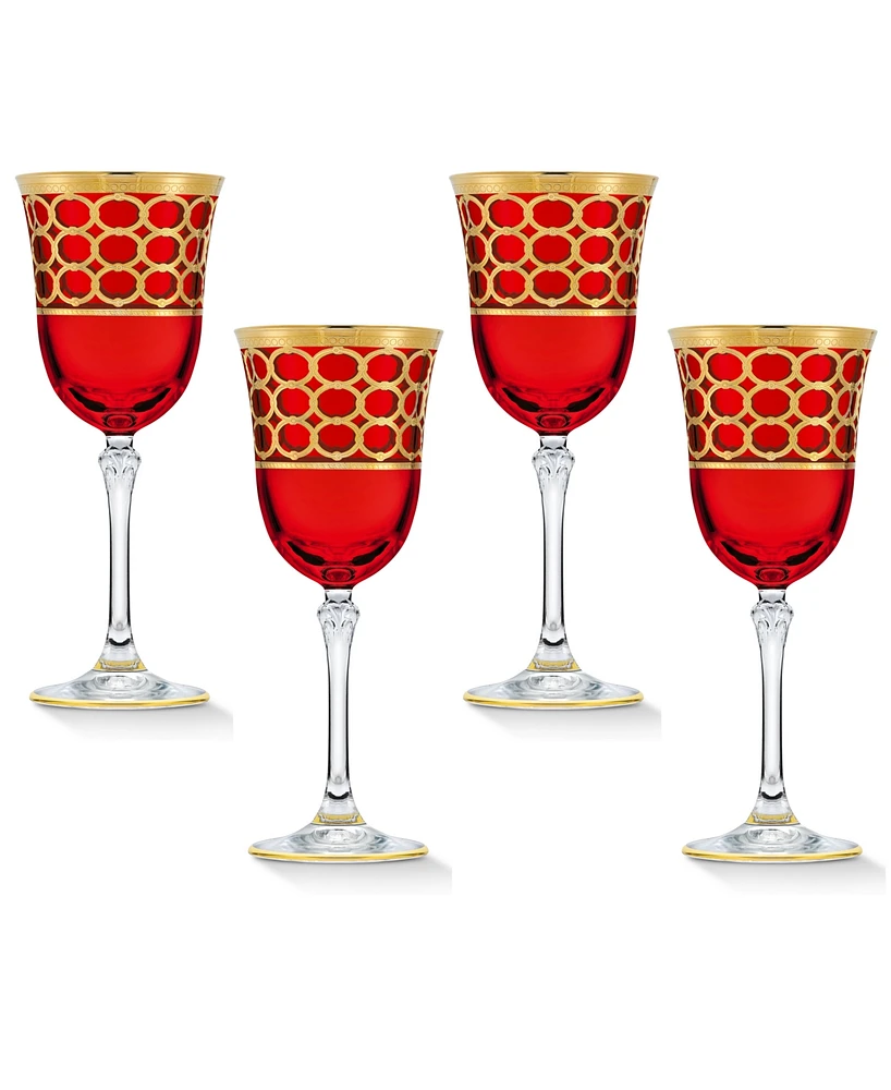 Lorren Home Trends Deep Red Colored Red Wine Goblet with Gold-Tone Rings