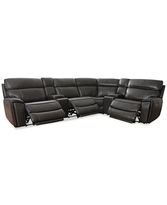 Closeout! Hutchenson 132.5" 6-Pc. Zero Gravity Leather Sectional with 3 Power Recliners and 2 Consoles, Created for Macy's