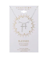 Unwritten Cubic Zirconia and Silver Plated Cross Pendant Necklace
