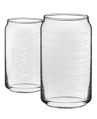 Narbo The Can Las Vegas Map 16 oz Everyday Glassware, Set of 2
