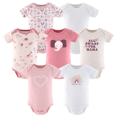 The Peanutshell Baby Girls Bodysuits, 7-Pack, Rainbow Safari