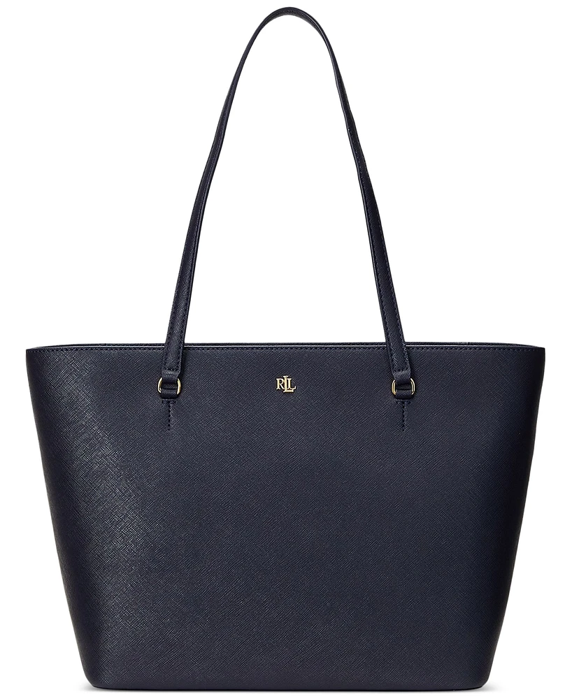Lauren Ralph Crosshatch Leather Medium Karly Shopper Tote