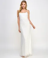 B Darlin Juniors' Glitter and Faux-Pearls Open-Back Gown