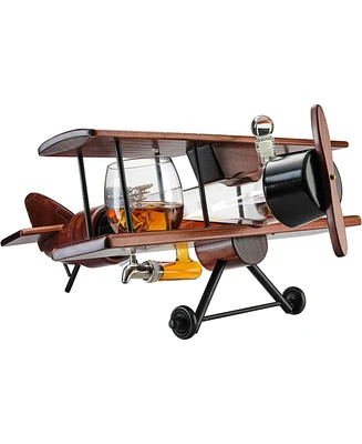 The Wine Savant Glass Airplane Whiskey Decanter and Airplane Glasses, 3 Piece Set