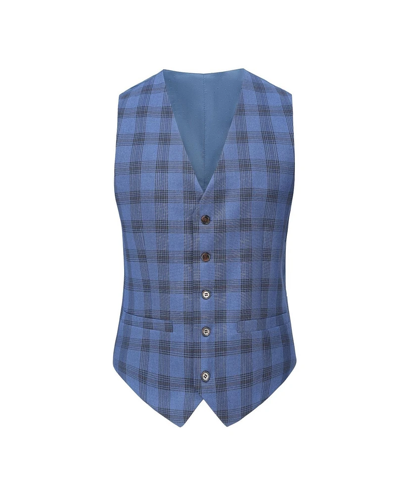 Gino Vitale Men's 3-Piece Performance Stretch Slim Fit Blue & Black Plaid Suit