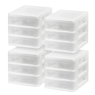 Iris 4 Pack Small 3-Drawer Desktop Organizer for Office, Files & Supplies, White