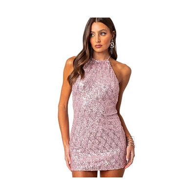 Edikted Women's Sequin open back halter mini dress