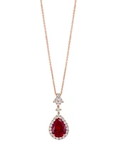 Effy Lab Grown Ruby (7-1/8 ct. t.w) & Lab Grown Diamond (1 ct. t.w.) Pear Halo 18" Pendant Necklace in 14k Rose Gold