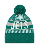 Men's New Era Green New York Jets Striped Cuffed Knit Hat with Pom