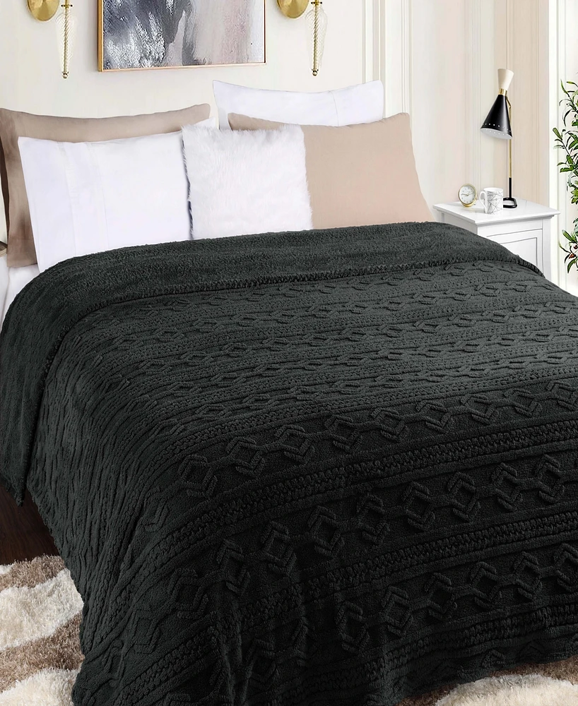 Superior Boho Knit Jacquard Fleece Plush Fluffy Blanket, Twin