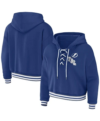Women's Wear by Erin Andrews Blue Tampa Bay Lightning Lace-Up Pullover Hoodie