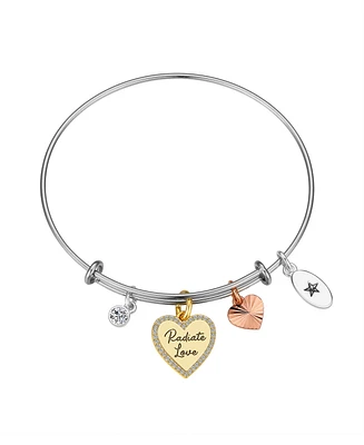 Unwritten Cubic Zirconia "Radiate Love" and Bezel, Rose Gold Heart Charm Bracelet