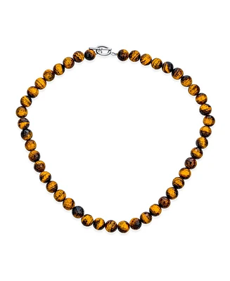 Bling Jewelry Faceted Brown Natural Tiger Eye Round 8MM Bead Strand Necklace Silver Plated Toggle Clasp