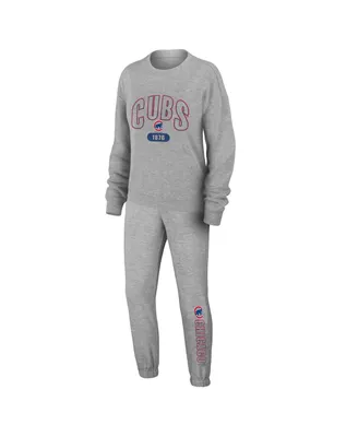Women's Wear by Erin Andrews Gray Chicago Cubs Knitted T-shirt and Pants Lounge Set