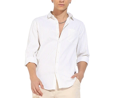 Campus Sutra Men's White Chalk Striped Shirt