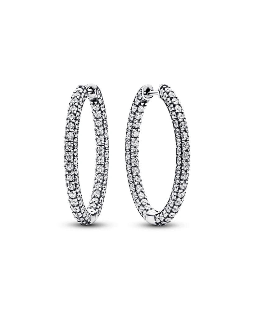 Pandora Timeless Sterling Silver Pave Single-Row Hoop Earrings