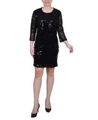 Ny Collection Women's Sequined Bolero Jacket and Dress, 2 Piece Set