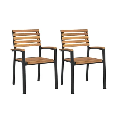 Stackable Patio Chairs 2 pcs Solid Wood Acacia and Metal