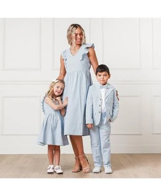 Mommy Me Organic Seersucker Flutter Sleeve Open Back Dress Suit