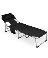 Inolait Sugift Black Folding Beach Lounge Chair with Pillow for Outdoor