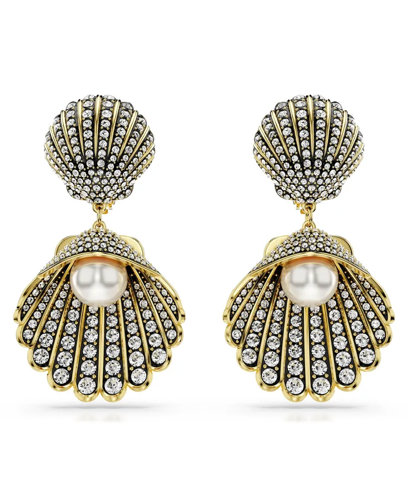 Swarovski Crystal Swarovski Imitation Pearl, Shell, White, Gold-Tone Idyllia Clip-On Earrings