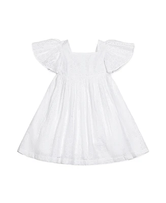 Hope & Henry Girls' Flutter Sleeve Eyelet Empire Dress, Toddler