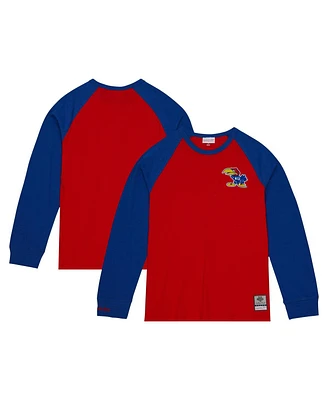 Men's Mitchell & Ness Red Kansas Jayhawks Legendary Slub Raglan Long Sleeve T-shirt