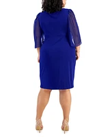Connected Plus Chiffon-Sleeve Sheath Dress