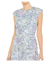 Mac Duggal Women's Sequined High Neck Cap Sleeve A Line Gown