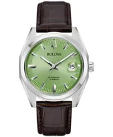 Bulova Men's Automatic Surveyor Brown Leather Strap Watch 39mm