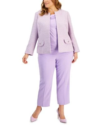 Kasper Plus Tweed Jacket Cowl Neck Top Stretch Crepe Pants