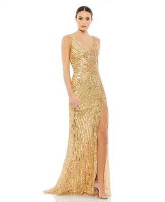 Mac Duggal Women's Beaded Floral Sleeveless Gown