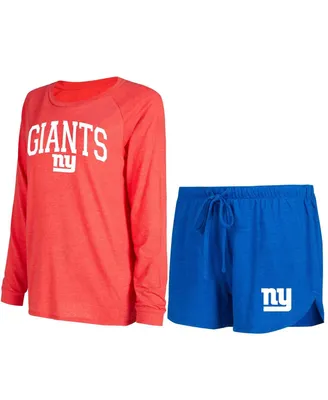 Women's Concepts Sport Royal, Red New York Giants Raglan Long Sleeve T-shirt and Shorts Lounge Set