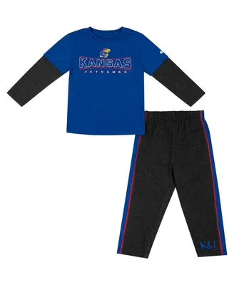 Toddler Boys Colosseum Royal, Black Kansas Jayhawks Long Sleeve T-shirt and Pants Set