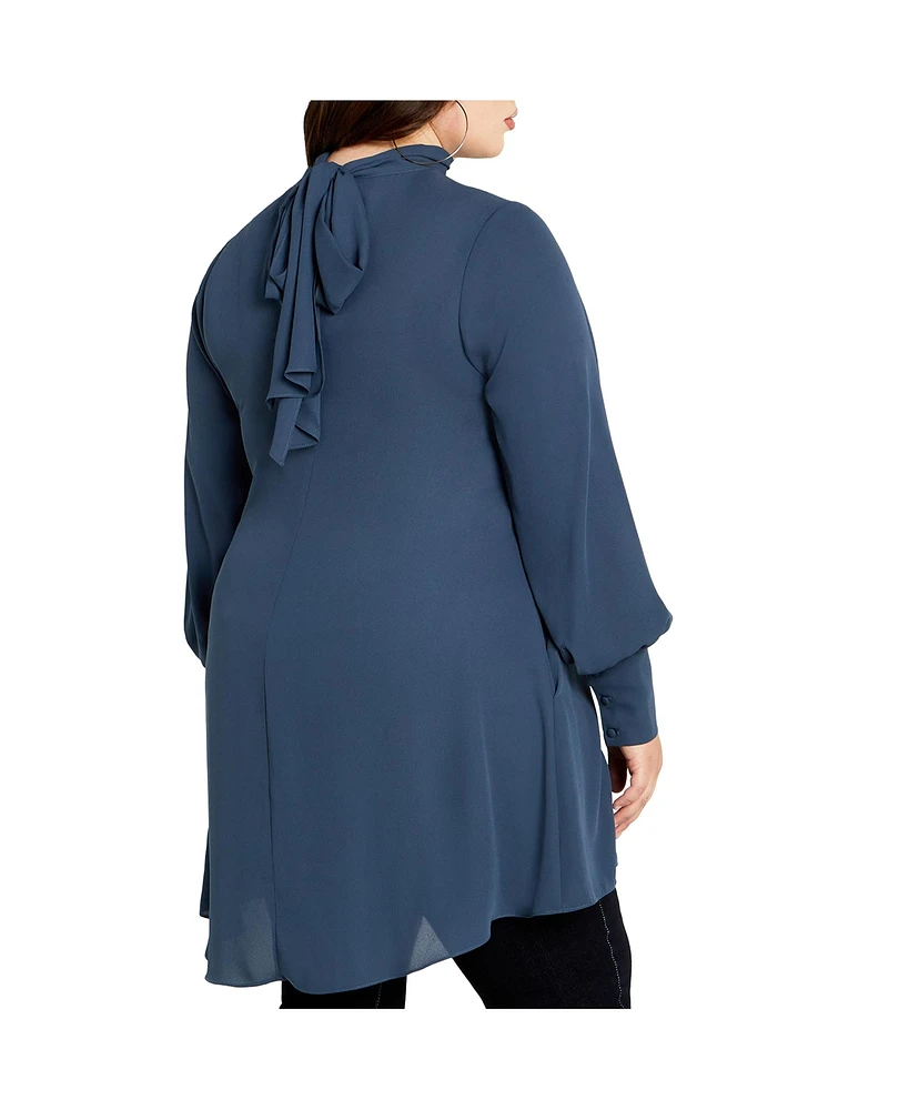 Plus Neck Tie Tunic Top