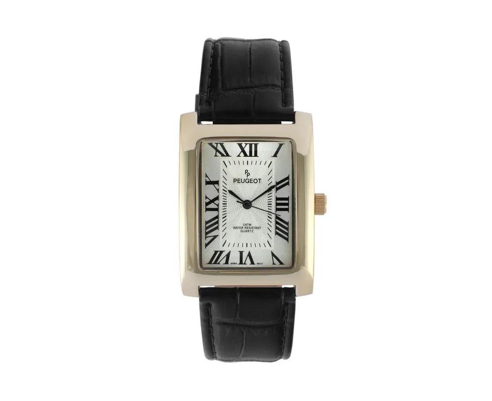 Peugeot Men's 43x30 mm Black Vintage Like Tank Leather Strap Watch