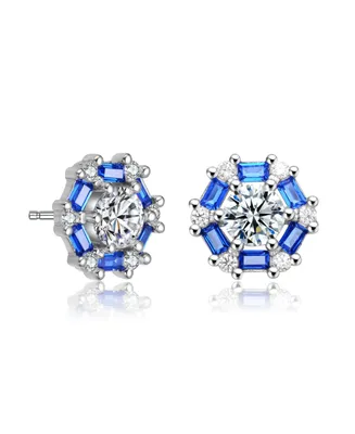 Round and Colored Baguette Cubic Zirconia Stud Earrings