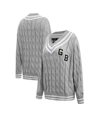 Women's Pro Standard Heather Gray Green Bay Packers Prep V-Neck Pullover Sweater