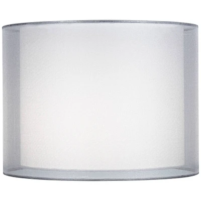 Silver and White Double Sheer Medium Drum Lamp Shade 12" Top x 12" Bottom x 9" High (Spider) Replacement with Harp and Finial