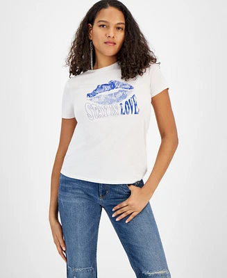 Guess Women's Lips Graphic Embellished T-Shirt