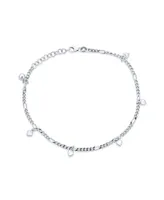 Bling Jewelry Multi Heart Dangle Charms Anklet Ankle Bracelet Sterling Silver Figaro Chain Adjustable 9 To 9.5 Inch